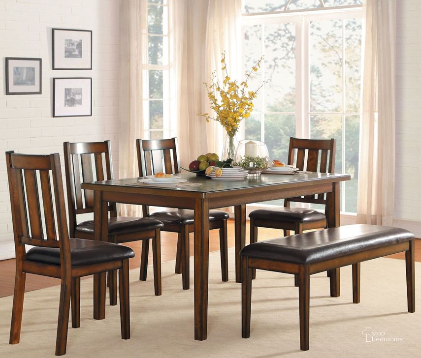 The appearance of Delmar Burnished Brown 6 Piece Dining Room Set designed by Homelegance in the transitional interior design. This brown piece of furniture  was selected by 1StopBedrooms from Delmar Collection to add a touch of cosiness and style into your home. Sku: 5511. Material: Wood. Product Type: Dining Room Set.