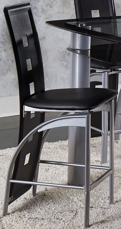 The appearance of Sona Black and Silver Counter Height Chair Set of 2 designed by Homelegance in the modern / contemporary interior design. This black piece of furniture  was selected by 1StopBedrooms from Sona Collection to add a touch of cosiness and style into your home. Sku: 5532-24. Product Type: Barstool. Material: Vinyl. Image1