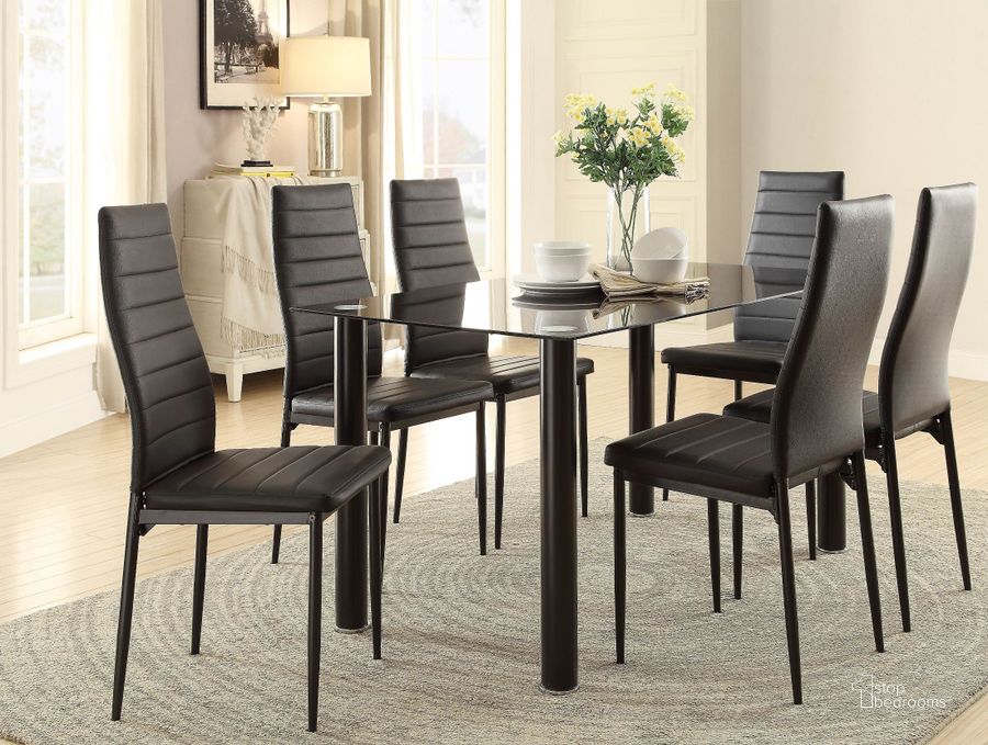 The appearance of Florian Black Dining Room Set designed by Homelegance in the modern / contemporary interior design. This black piece of furniture  was selected by 1StopBedrooms from Florian Collection to add a touch of cosiness and style into your home. Sku: 5538BK;5538BKG;5538BKS. Table Base Style: Legs. Material: Metal. Product Type: Dining Room Set. Table Top Shape: Rectangular. Size: 55". Image1