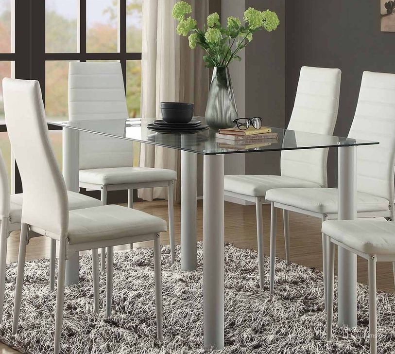 The appearance of Florian White Dining Table designed by Homelegance in the modern / contemporary interior design. This white piece of furniture  was selected by 1StopBedrooms from Florian Collection to add a touch of cosiness and style into your home. Sku: 5538W;5538WG. Table Base Style: Legs. Material: Metal. Product Type: Dining Table. Table Top Shape: Rectangular. Size: 55". Image1