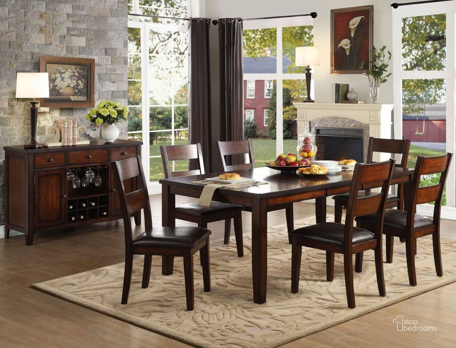 The appearance of Mantello Dark Brown Extendable Dining Room Set designed by Homelegance in the traditional interior design. This brown piece of furniture  was selected by 1StopBedrooms from Mantello Collection to add a touch of cosiness and style into your home. Sku: 5547-78;5547S. Table Base Style: Legs. Material: Wood. Product Type: Dining Room Set. Table Top Shape: Rectangular. Image1