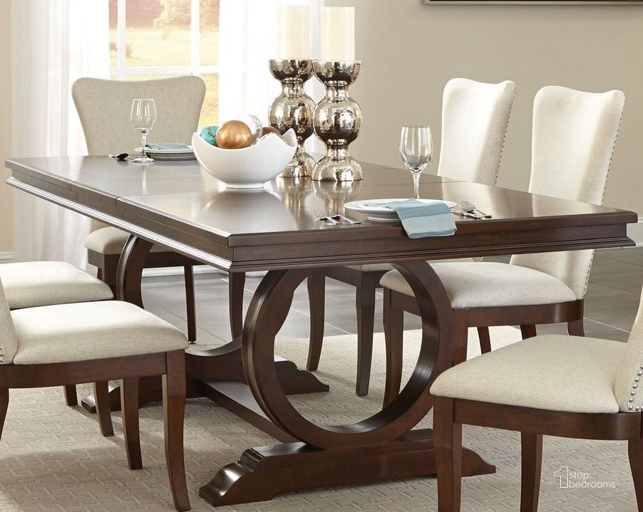 The appearance of Oratorio Cherry Extendable Trestle Dining Table designed by Homelegance in the modern / contemporary interior design. This brown piece of furniture  was selected by 1StopBedrooms from Oratorio Collection to add a touch of cosiness and style into your home. Sku: 5562-96;5562-96B. Table Base Style: Trestle. Product Type: Dining Table. Table Top Shape: Rectangular. Image1