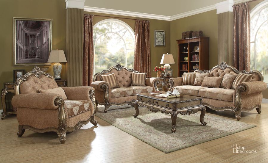 The appearance of Ragenardus Vintage Oak Living Room Set designed by ACME in the rustic / southwestern interior design. This brown piece of furniture  was selected by 1StopBedrooms from Ragenardus Collection to add a touch of cosiness and style into your home. Sku: 56030;56031. Material: Fabric. Product Type: Living Room Set. Image1
