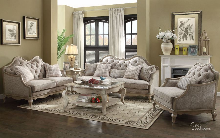 The appearance of Chelmsford Beige Living Room Set designed by ACME in the transitional interior design. This beige piece of furniture  was selected by 1StopBedrooms from Chelmsford Collection to add a touch of cosiness and style into your home. Sku: 56050;56051. Material: Fabric. Product Type: Living Room Set. Image1