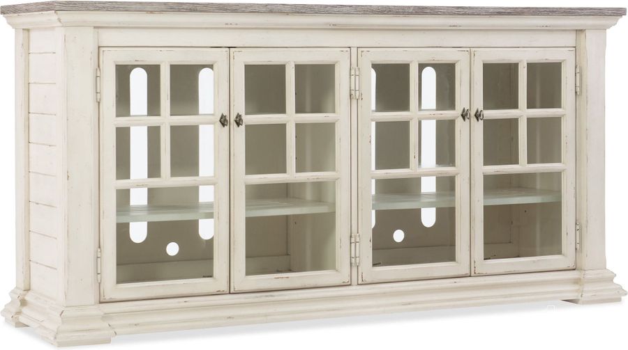 The appearance of Lagunitas White and Cream 68" Entertainment Console designed by Hooker in the transitional interior design. This white piece of furniture  was selected by 1StopBedrooms from Lagunitas Collection to add a touch of cosiness and style into your home. Sku: 5644-55468-LTWD. Material: Wood. Product Type: Entertainment Console. Image1