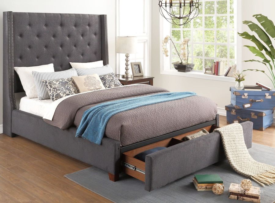 The appearance of Fairborn Dark Gray Queen Upholstered Platform Storage Bed designed by Homelegance in the modern / contemporary interior design. This gray piece of furniture  was selected by 1StopBedrooms from Fairborn Collection to add a touch of cosiness and style into your home. Sku: 5877GY-1;5877GY-3;5877-2DW. Bed Type: Storage Bed. Product Type: Storage Bed. Bed Size: Queen. Image1