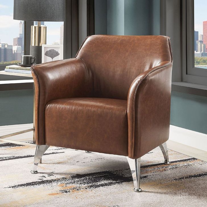 The appearance of Teague Accent Chair designed by ACME in the modern / contemporary interior design. This brown piece of furniture  was selected by 1StopBedrooms from Teague Collection to add a touch of cosiness and style into your home. Sku: 59521. Material: Faux Leather. Product Type: Accent Chair.