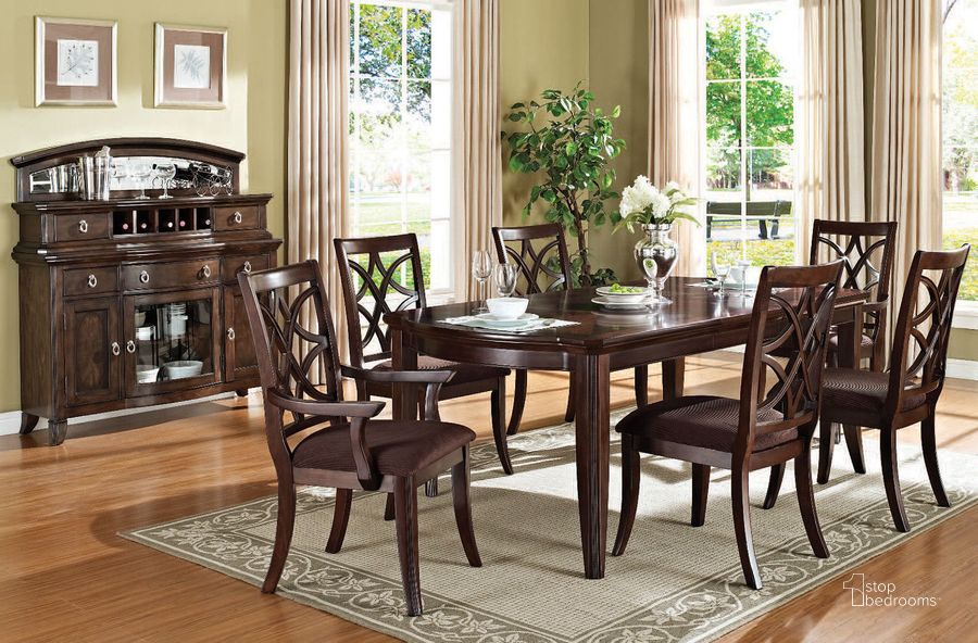 The appearance of Keenan Dining Room Set designed by ACME in the transitional interior design. This brown piece of furniture  was selected by 1StopBedrooms from Keenan Collection to add a touch of cosiness and style into your home. Sku: 60255;60257. Table Base Style: Legs. Material: Wood. Product Type: Formal Dining Set. Table Top Shape: Rectangular. Table Top Style: Leg. Image1