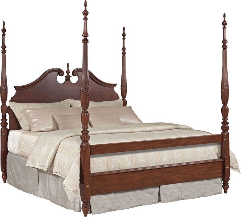 The appearance of Hadleigh Rice Carved Queen Poster Bed designed by Kincaid in the modern / contemporary interior design. This brown piece of furniture  was selected by 1StopBedrooms from Hadleigh Collection to add a touch of cosiness and style into your home. Sku: 607-324P. Bed Type: Poster Bed. Material: Wood. Product Type: Poster Bed. Bed Size: Queen. Image1