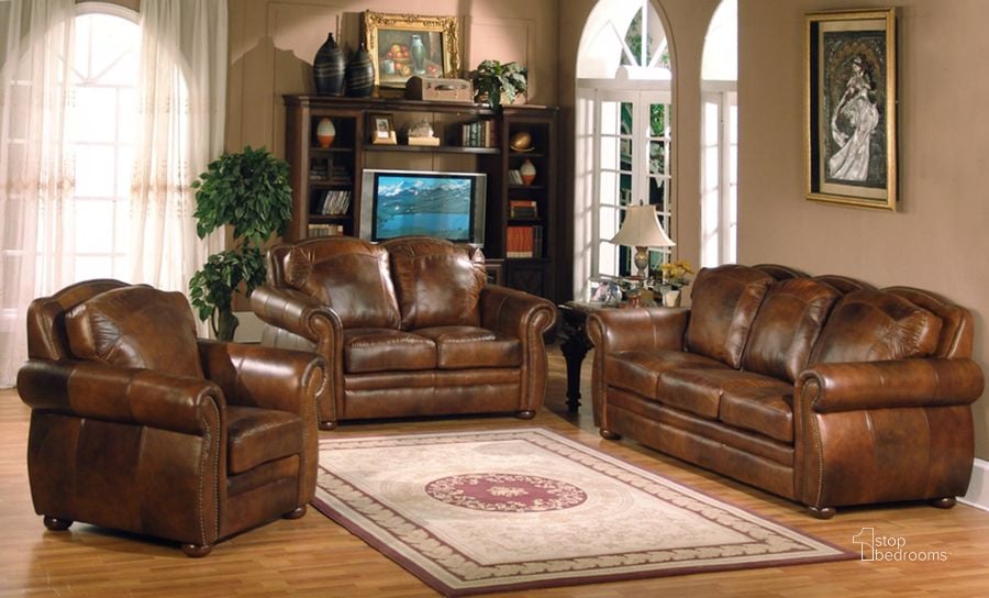 The appearance of Arizona Marco Living Room Set designed by Leather Italia USA in the traditional interior design. This brown piece of furniture  was selected by 1StopBedrooms from Arizona Collection to add a touch of cosiness and style into your home. Sku: 1444-6110-0304234;1444-6110-0204234. Material: Leather. Product Type: Living Room Set. Key Features: Nailhead Trim. Image1