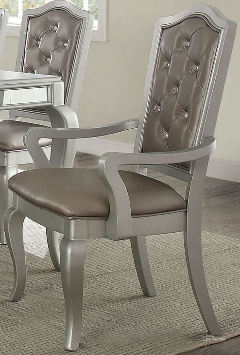The appearance of Francesca Silver Champagne Arm Chair Set of 2 designed by ACME in the transitional interior design. This silver piece of furniture  was selected by 1StopBedrooms from Francesca Collection to add a touch of cosiness and style into your home. Sku: 62083. Product Type: Arm Chair. Material: Vinyl. Image1