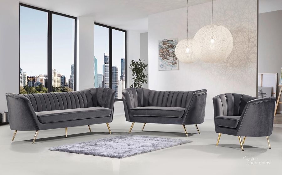 The appearance of Meridian Margo 2pc Velvet Living Room Set in Grey designed by Meridian in the modern / contemporary interior design. This gray piece of furniture  was selected by 1StopBedrooms from Margo Collection to add a touch of cosiness and style into your home. Sku: 622Grey-S;622Grey-L. Material: Fabric. Product Type: Living Room Set. Image1