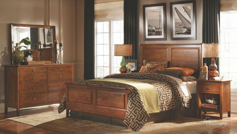 The appearance of Cherry Park Panel Bedroom Set designed by Kincaid in the transitional interior design. This brown piece of furniture  was selected by 1StopBedrooms from Cherry Park Collection to add a touch of cosiness and style into your home. Sku: 63-135PV;63-141V. Bed Type: Panel Bed. Material: Wood. Product Type: Panel Bed. Bed Size: Queen. Image1
