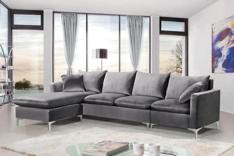 Meridian Naomi Velvet Sectional in Grey 1StopBedrooms