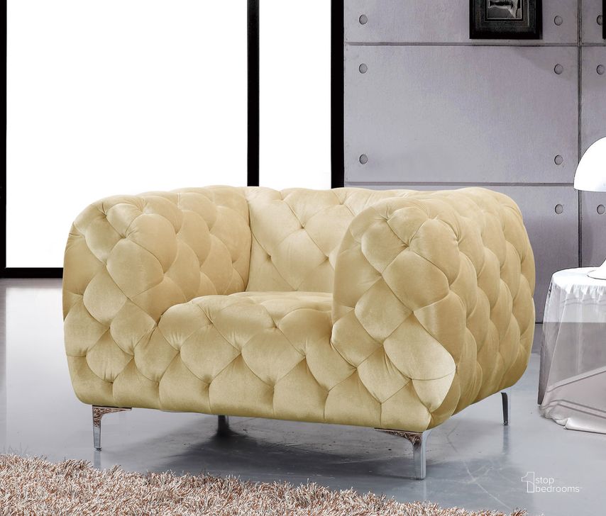 The appearance of Meridian Mercer Velvet Chair in Beige designed by Meridian in the modern / contemporary interior design. This beige velvet piece of furniture  was selected by 1StopBedrooms from Mercer Collection to add a touch of cosiness and style into your home. Sku: 646BE-C. Material: Fabric. Product Type: Living Room Chair. Image1