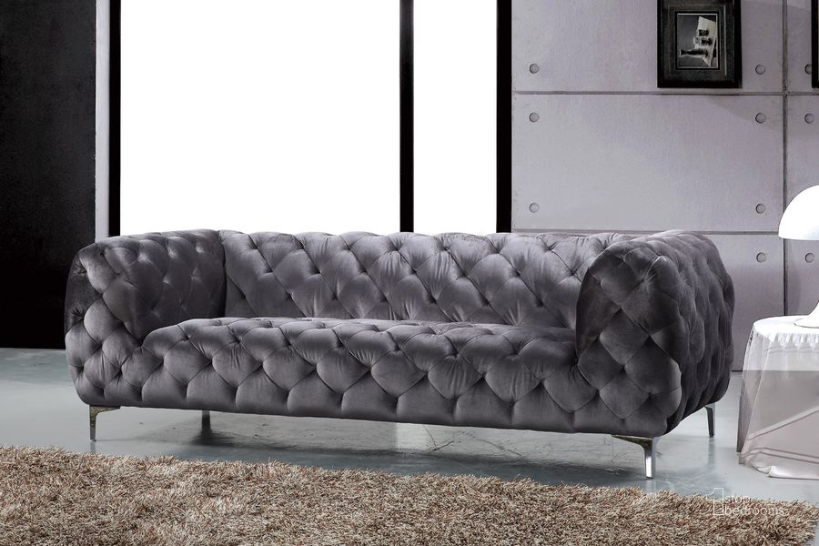 The appearance of Meridian Mercer Velvet Sofa in Grey designed by Meridian in the modern / contemporary interior design. This grey velvet piece of furniture  was selected by 1StopBedrooms from Mercer Collection to add a touch of cosiness and style into your home. Sku: 646GRY-S. Material: Fabric. Product Type: Sofa. Image1