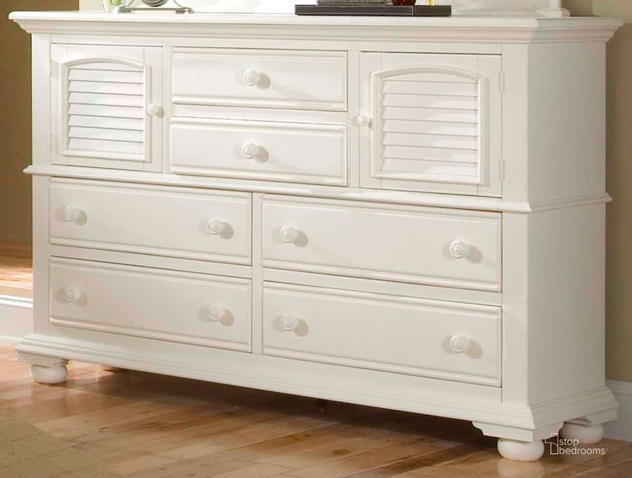 The appearance of Cottage Traditions White High Dresser designed by American Woodcrafters in the country / farmhouse interior design. This white piece of furniture  was selected by 1StopBedrooms from Chateau Collection to add a touch of cosiness and style into your home. Sku: 6510-262. Material: Wood. Product Type: Dresser. Image1