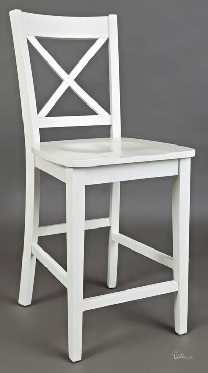 The appearance of Simplicity Paperwhite X Back Stool Set of 2 designed by Jofran in the transitional interior design. This white piece of furniture  was selected by 1StopBedrooms from Simplicity Collection to add a touch of cosiness and style into your home. Sku: 652-BS806KD. Material: Wood. Product Type: Barstool. Image1