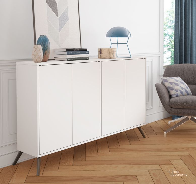 The appearance of Bestar Small Space Krom 60" Storage Unit In White designed by Bestar in the modern / contemporary interior design. This white piece of furniture  was selected by 1StopBedrooms from Small Space Collection to add a touch of cosiness and style into your home. Sku: 17164-1117. Material: Wood. Product Type: Storage Unit. Image1