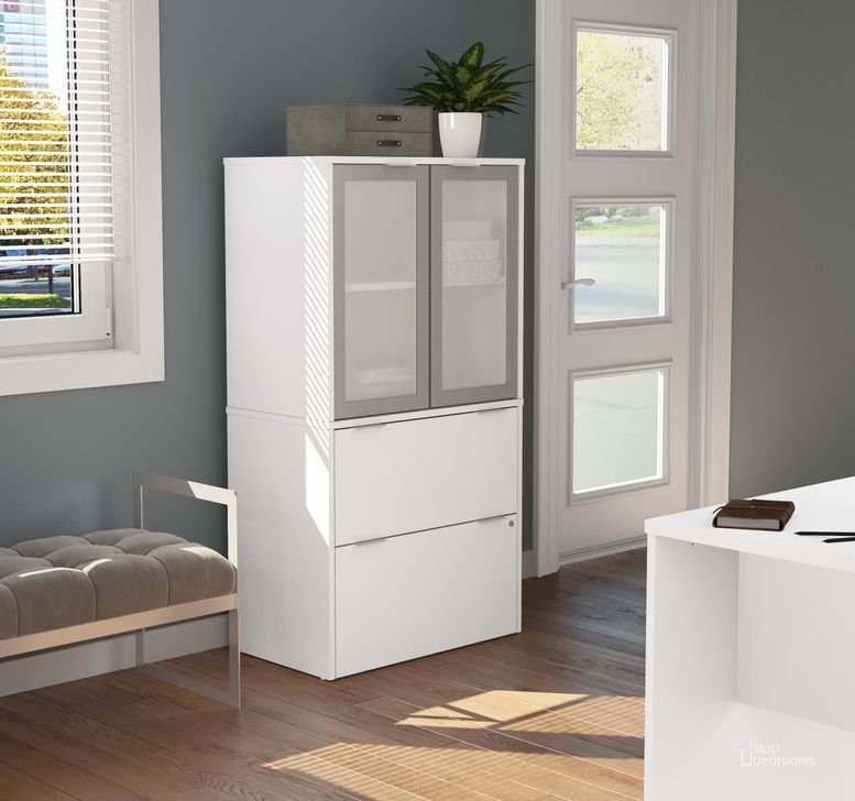 The appearance of I3 Plus Lateral File With Storage Cabinet In White designed by Bestar in the modern / contemporary interior design. This white piece of furniture  was selected by 1StopBedrooms from I3 Plus Collection to add a touch of cosiness and style into your home. Sku: 160870-17. Material: Wood. Product Type: Lateral Filing Cabinet. Image1