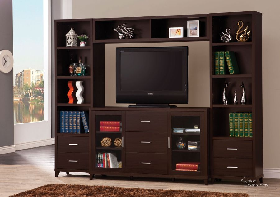 The appearance of 700881 Cappuccino Entertainment Wall Unit designed by Coaster in the modern / contemporary interior design. This brown piece of furniture  was selected by 1StopBedrooms from Entertainment Walls Collection to add a touch of cosiness and style into your home. Sku: 700881;700882;700882;700883. Material: Wood. Product Type: Entertainment Wall.