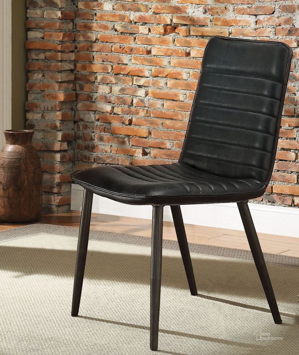 The appearance of Hosmer Black Leather Side Chair Set of 2 designed by ACME in the transitional interior design. This black piece of furniture  was selected by 1StopBedrooms from Hosmer Collection to add a touch of cosiness and style into your home. Sku: 70422. Material: Leather. Product Type: Side Chair. Image1