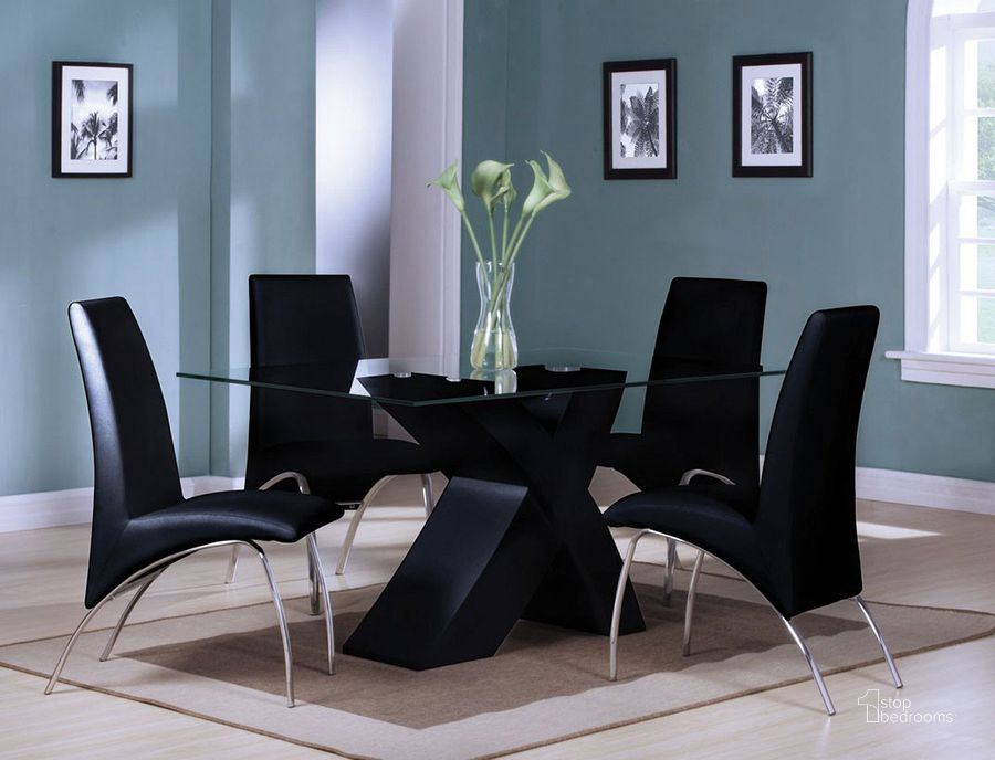 The appearance of Pervis Dining Room Set (Black) designed by ACME in the modern / contemporary interior design. This black piece of furniture  was selected by 1StopBedrooms from Pervis Collection to add a touch of cosiness and style into your home. Sku: 71110ST;71111GL;71112. Table Base Style: Pedestal. Material: Glass. Product Type: Formal Dining Set. Table Top Shape: Rectangular. Table Top Style: Pedestal. Image1