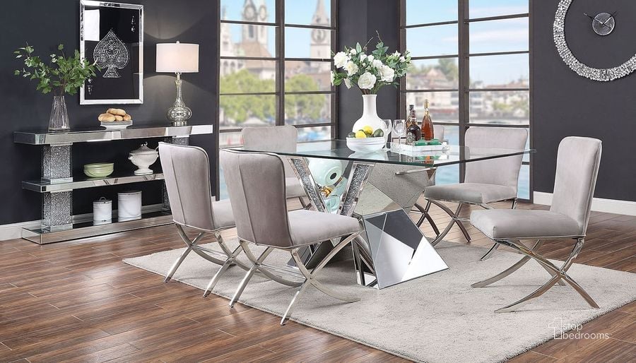 The appearance of Noralie Rectangular Dining Room Set w/ Daire Chairs designed by ACME in the glam interior design. This medium color piece of furniture  was selected by 1StopBedrooms from Noralie Collection to add a touch of cosiness and style into your home. Sku: 71280ST;71281GL;71107. Material: Wood. Product Type: Dining Room Set. Image1