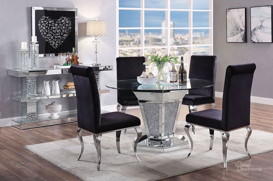 The appearance of Noralie Round Dining Room Set designed by ACME in the glam interior design. This medium color piece of furniture  was selected by 1StopBedrooms from Noralie Collection to add a touch of cosiness and style into your home. Sku: 71285ST;71286GL;62072. Material: Wood. Product Type: Dining Room Set. Image1