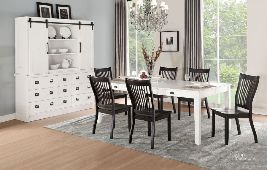 The appearance of Renske Antique White Dining Room Set designed by ACME in the transitional interior design. This black piece of furniture  was selected by 1StopBedrooms from Renske Collection to add a touch of cosiness and style into your home. Sku: 71850;71852. Table Base Style: Legs. Material: Wood. Product Type: Dining Room Set. Table Top Shape: Rectangular. Image1