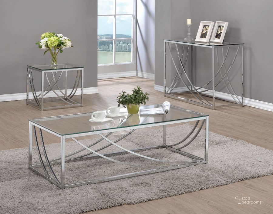 The appearance of Chrome Occasional Table Set designed by Coaster in the modern / contemporary interior design. This silver piece of furniture  was selected by 1StopBedrooms from Coffee Tables Collection to add a touch of cosiness and style into your home. Sku: 720498;720497. Material: Wood. Product Type: Occasional Table Set. Table Top Shape: Rectangular. Image1