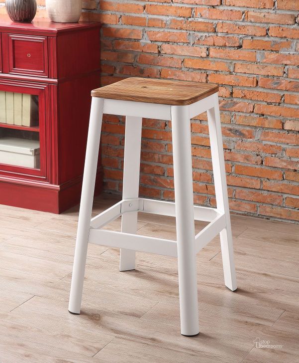 The appearance of Jacotte White Bar Stool designed by ACME in the industrial interior design. This white piece of furniture  was selected by 1StopBedrooms from Jacotte Collection to add a touch of cosiness and style into your home. Sku: 72331. Material: Wood. Product Type: Barstool. Image1
