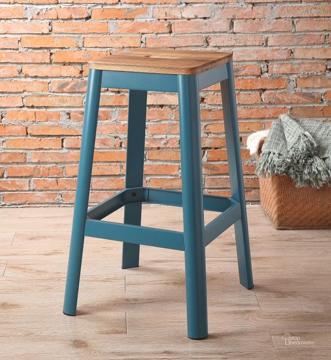The appearance of Jacotte Teal Bar Stool designed by ACME in the industrial interior design. This blue piece of furniture  was selected by 1StopBedrooms from Jacotte Collection to add a touch of cosiness and style into your home. Sku: 72333. Material: Wood. Product Type: Barstool. Image1