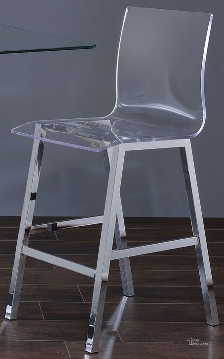 The appearance of Nadie Clear Acrylic Counter Height Chair Set of 2 designed by ACME in the modern / contemporary interior design. This silver piece of furniture  was selected by 1StopBedrooms from Nadie Collection to add a touch of cosiness and style into your home. Sku: 72592. Material: Metal. Product Type: Counter Height Chair. Image1