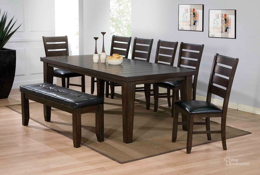 The appearance of Urbana Dining Room Set (Espresso) designed by ACME in the transitional interior design. This brown piece of furniture  was selected by 1StopBedrooms from Urbana Collection to add a touch of cosiness and style into your home. Sku: 74620;74624. Table Base Style: Legs. Material: Wood. Product Type: Formal Dining Set. Table Top Shape: Rectangular. Table Top Style: Leg. Image1