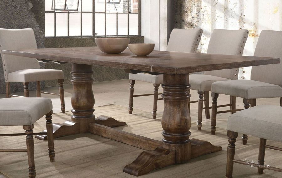 The appearance of Leventis Weathered Oak Dining Table designed by ACME in the transitional interior design. This red piece of furniture  was selected by 1StopBedrooms from Leventis Collection to add a touch of cosiness and style into your home. Sku: 74655T;74656ST. Table Base Style: Trestle. Material: Wood. Product Type: Dining Table. Table Top Shape: Rectangular. Image1