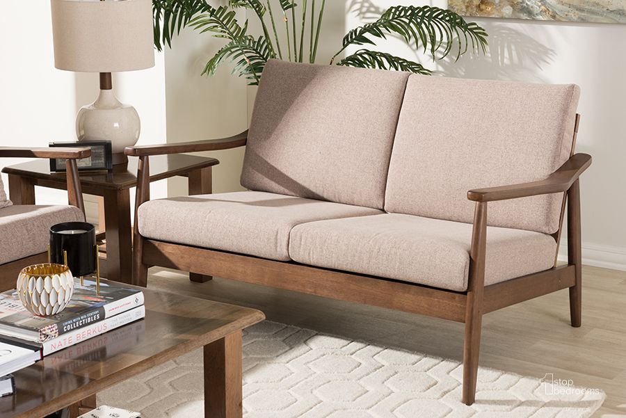 The appearance of Hagensborg Light Brown Loveseat designed by Isaac Tahari in the transitional interior design. This light brown piece of furniture  was selected by 1StopBedrooms from Hagensborg Collection to add a touch of cosiness and style into your home. Sku: Venza-Brown/Walnut Brown-LS. Material: Fabric. Product Type: Loveseat. Image1