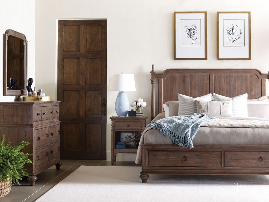 The appearance of Weatherford Heather Westland Storage Bedroom set designed by Kincaid in the transitional interior design. This brown piece of furniture  was selected by 1StopBedrooms from Weatherford Collection to add a touch of cosiness and style into your home. Sku: 76-135H;76-138R;76-137;76-143. Bed Type: Storage Bed. Material: Wood. Product Type: Storage Bed. Bed Size: Queen. Image1