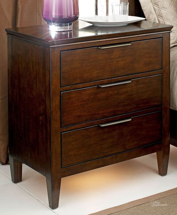 The appearance of Elise Hand-rubbed amaretto Nightstand designed by Kincaid in the modern / contemporary interior design. This brown piece of furniture  was selected by 1StopBedrooms from Elise Collection to add a touch of cosiness and style into your home. Sku: 77-141. Material: Wood. Product Type: Nightstand. Image1