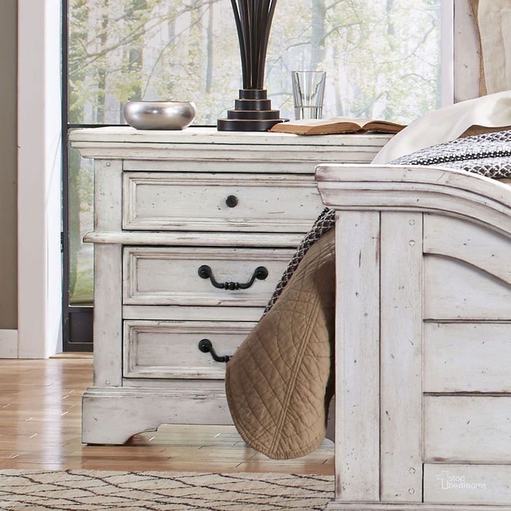 The appearance of Stonebrook Nightstand (Antique White) designed by American Woodcrafters in the transitional interior design. This antique white piece of furniture  was selected by 1StopBedrooms from Stonebrook Collection to add a touch of cosiness and style into your home. Sku: 7810-430. Material: Wood. Product Type: Nightstand. Image1