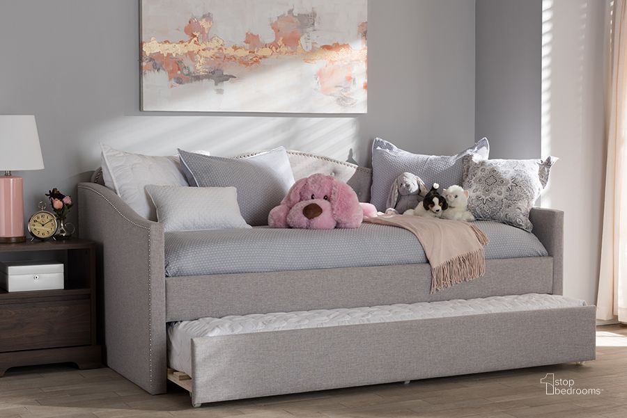 The appearance of Baxton Studio Kaija Modern And Contemporary Greyish Beige Fabric Daybed With Trundle designed by Baxton Studio in the modern / contemporary interior design. This beige piece of furniture  was selected by 1StopBedrooms from Kaija Collection to add a touch of cosiness and style into your home. Sku: BBT6577-Greyish Beige-Day Bed. Bed Type: Daybed. Material: Fabric. Product Type: DayBed. Image1