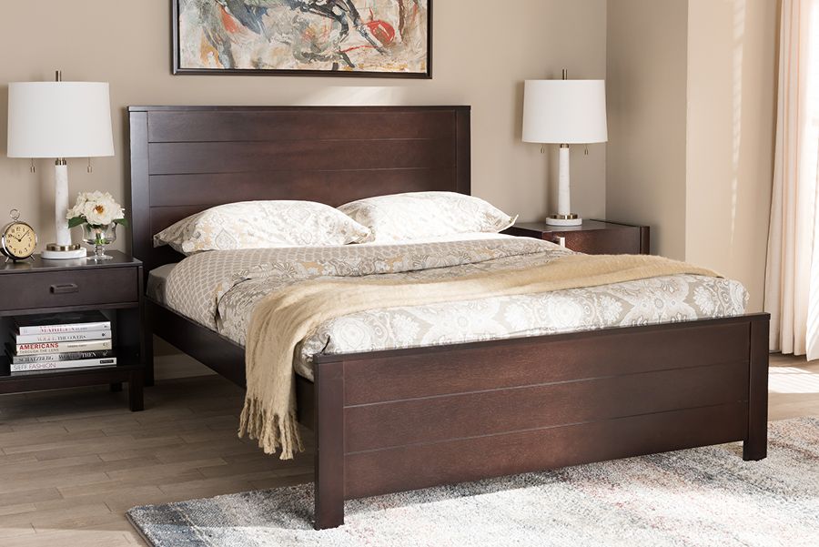 The appearance of Baxton Studio Catalina Modern Classic Mission Style Dark Brown-Finished Wood Full Platform Bed designed by Baxton Studio in the modern / contemporary interior design. This espresso brown piece of furniture  was selected by 1StopBedrooms from Catalina Collection to add a touch of cosiness and style into your home. Sku: HT1702-Espresso Brown-Full. Bed Type: Platform Bed. Material: Wood. Product Type: Platform Bed. Bed Size: Full. Image1