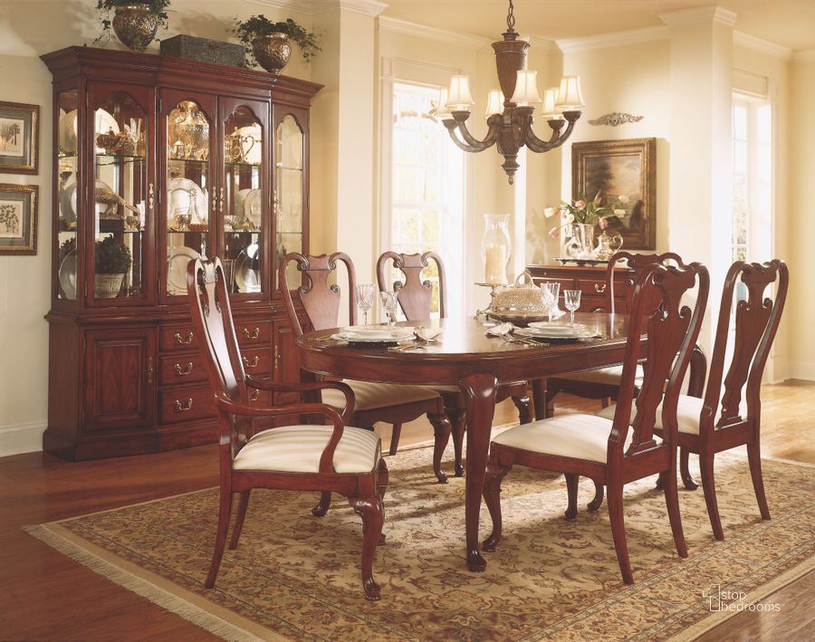 The appearance of Cherry Grove Classic Antique Cherry Oval Leg Dining Room Set designed by American Drew in the traditional interior design. This brown piece of furniture  was selected by 1StopBedrooms from Cherry Collection to add a touch of cosiness and style into your home. Sku: 792-760;792-654. Table Top Shape: Oval. Material: Wood. Product Type: Dining Room Set. Image1