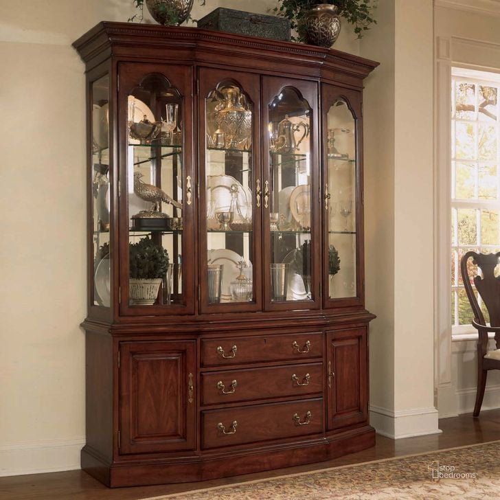 The appearance of American Drew Cherry Grove Canted China Cabinet designed by American Drew in the modern / contemporary interior design. This cherry piece of furniture  was selected by 1StopBedrooms from Cherry Grove Collection to add a touch of cosiness and style into your home. Sku: 792-830;792-831. Material: Glass. Product Type: China Cabinet. Image1