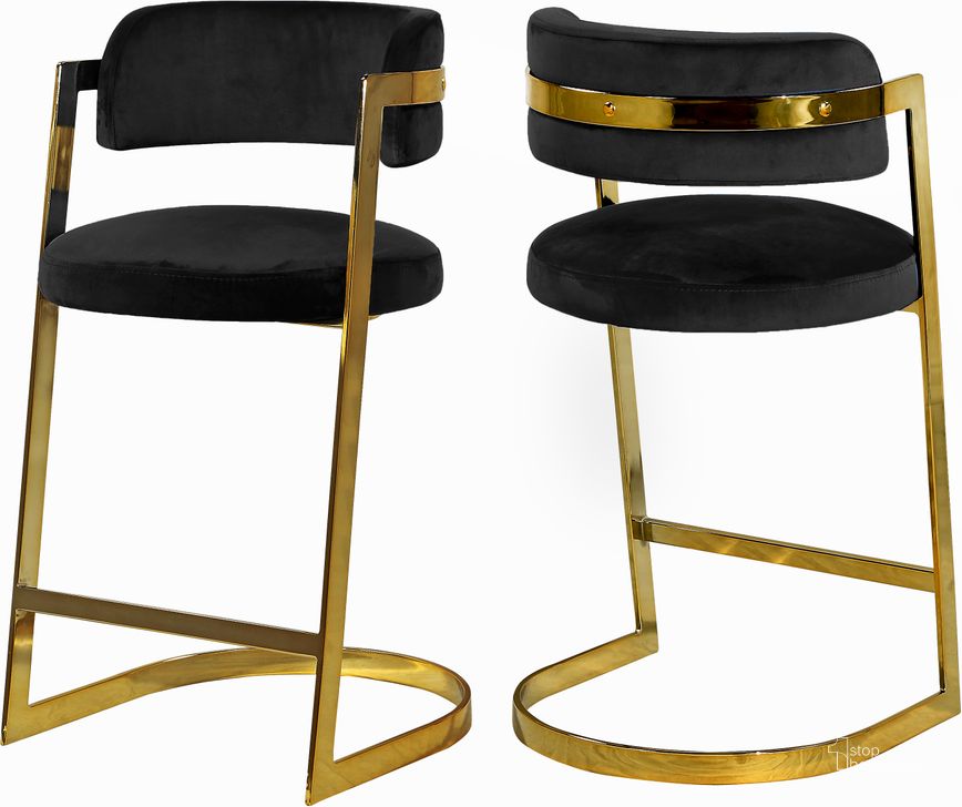 The appearance of Meridian Furniture Stephanie Velvet Stool in Black Set of 2 designed by Meridian in the modern / contemporary interior design. This black velvet piece of furniture  was selected by 1StopBedrooms from Stephanie Collection to add a touch of cosiness and style into your home. Sku: 796Black-C. Product Type: Barstool. Material: Velvet. Image1