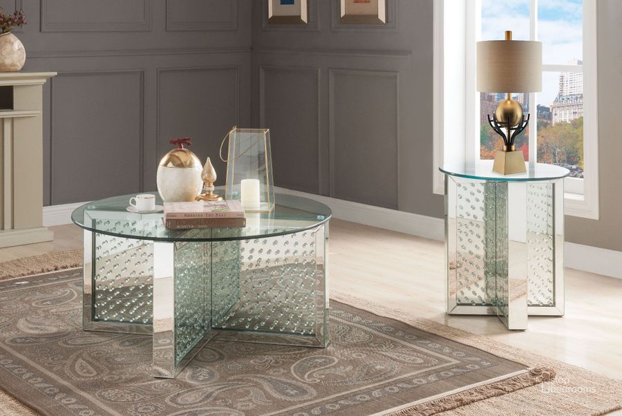 The appearance of Nysa Mirrored and Faux Crystals Occasional Table Set designed by ACME in the glam interior design. This silver piece of furniture  was selected by 1StopBedrooms from Nysa Collection to add a touch of cosiness and style into your home. Sku: 80215;80217. Material: Wood. Product Type: Occasional Table Set. Image1