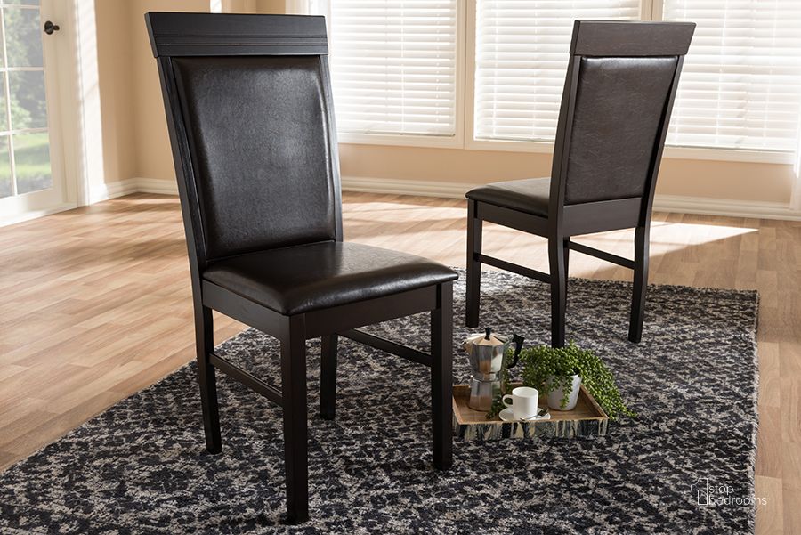 The appearance of Pennygale Dark Brown Dining Chair Set of 2 designed by Atelier Home in the modern / contemporary interior design. This dark brown piece of furniture  was selected by 1StopBedrooms from Pennygale Collection to add a touch of cosiness and style into your home. Sku: RH131C-Dark Brown-DC. Product Type: Dining Chair. Material: Rubberwood. Image1