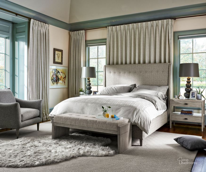 The appearance of Midtown Distressed Flannel Panel Bedroom Set designed by Universal in the transitional interior design. This white piece of furniture  was selected by 1StopBedrooms from Midtown Collection to add a touch of cosiness and style into your home. Sku: 805250;80525FR;805350. Bed Type: Panel Bed. Product Type: Panel Bed. Bed Size: Queen. Image1