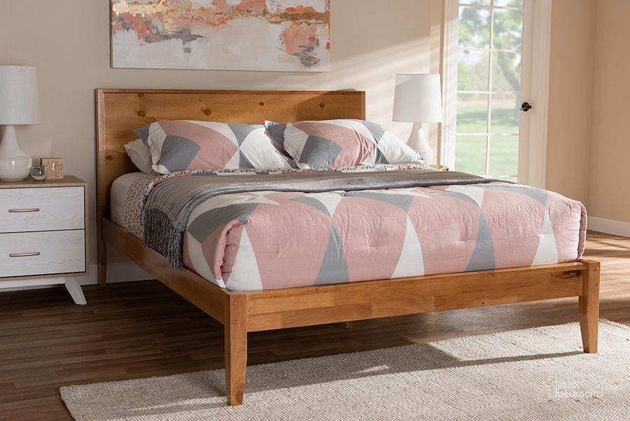 The appearance of Baxton Studio Marana Modern And Rustic Natural Oak And Pine Finished Wood Queen Size Platform Bed designed by Baxton Studio in the rustic / southwestern interior design. This natural brown piece of furniture  was selected by 1StopBedrooms from Marana Collection to add a touch of cosiness and style into your home. Sku: SW8093-Natural-Queen. Bed Type: Platform Bed. Product Type: Platform Bed. Bed Size: Queen. Material: Rubberwood. Image1