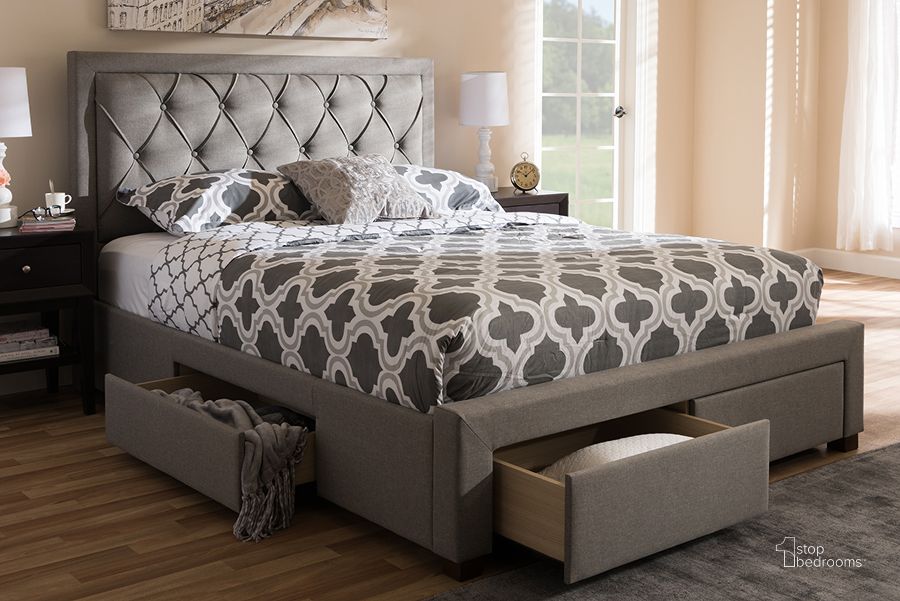 The appearance of Baxton Studio Aurelie Modern And Contemporary Light Grey Fabric Upholstered Queen Size Storage Bed designed by Baxton Studio in the modern / contemporary interior design. This light grey piece of furniture  was selected by 1StopBedrooms from Aurelie Collection to add a touch of cosiness and style into your home. Sku: CF8622-D-Light Grey-Queen. Bed Type: Storage Bed. Material: Fabric. Product Type: Storage Bed. Bed Size: Queen. Image1